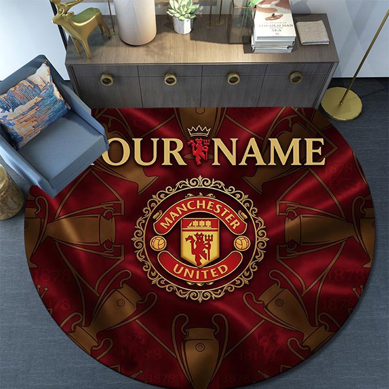Custom Name,Manchester United FC pattern round rug,Carpet Rug for Living Room Bedroom Playroom ,Non-slip Floor Mat,Holiday Gifts and Birthday Gifts.