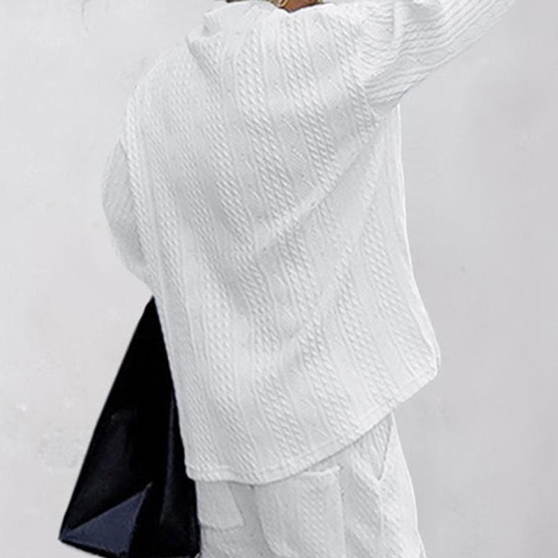 Men Casual Loose V Neck Long Sleeve Jacquard Knit Pullover Top