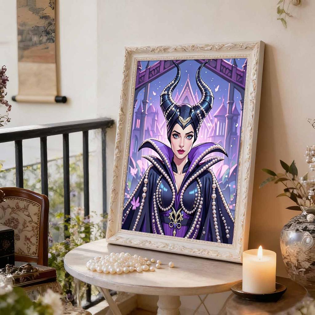 Handmade Maleficent Series Pearl Effect Frameless Art | Dark Castle & Curved Horn Cool Atmospheric Wall Art for Modern Living Room Home Decor