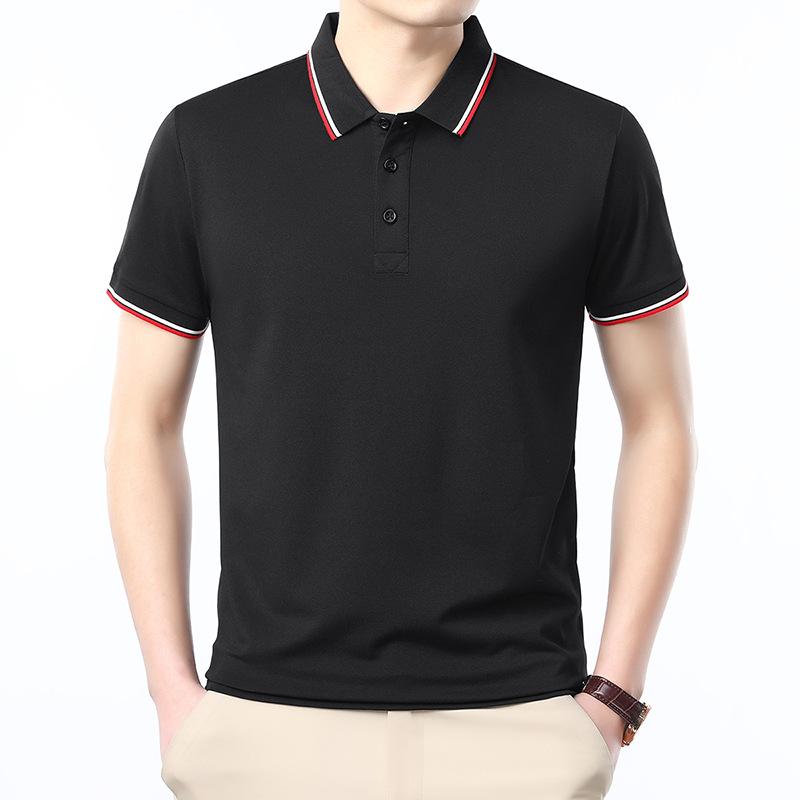Men'S High-End Solid Color Short Sleeve Lapel Polo Shirt Business Casual Young And Middle-Aged Men'S Top