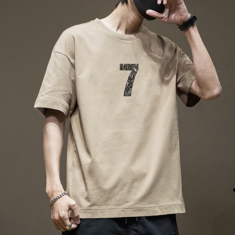 Cotton Heavyweight Summer Hong Kong Style Short Sleeved T-shirt for Men Loose Plus Size Fat T-shirts Trendy Pure Cotton