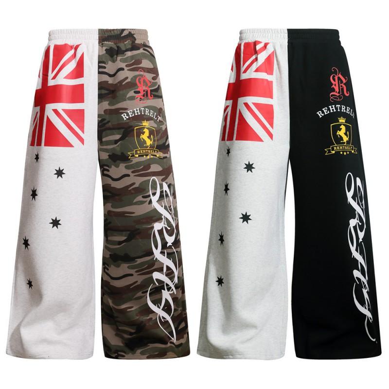 Mens Loose Fit Wide Leg Sweatpants Hip Hop Street Style Star Letter Print Casual Trousers