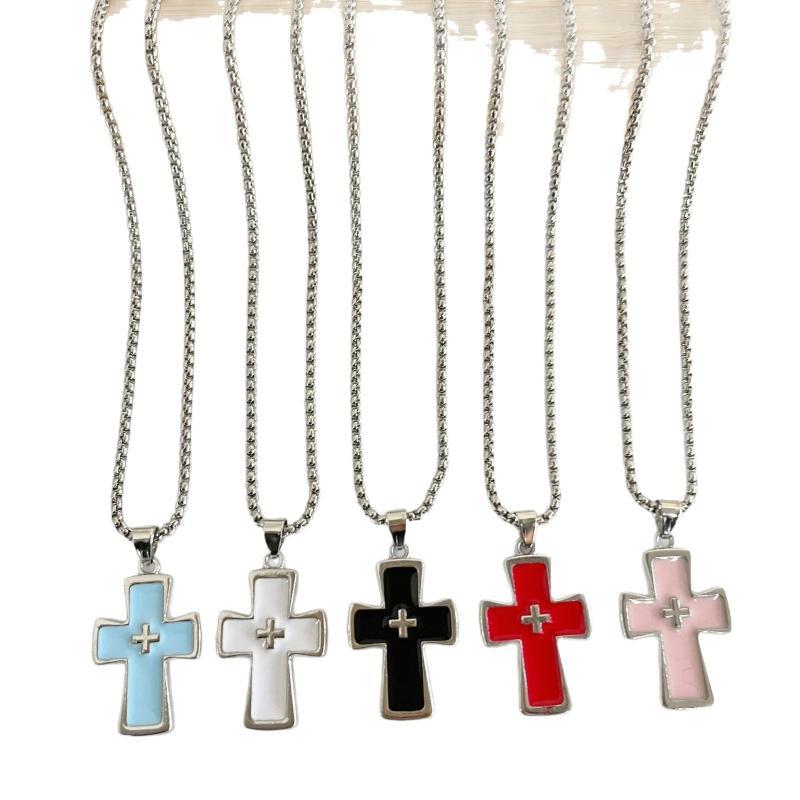 Cool Dopamine Religion Cross Pendant Necklace Niche Design All-Match Baptism Clavicle Necklace
