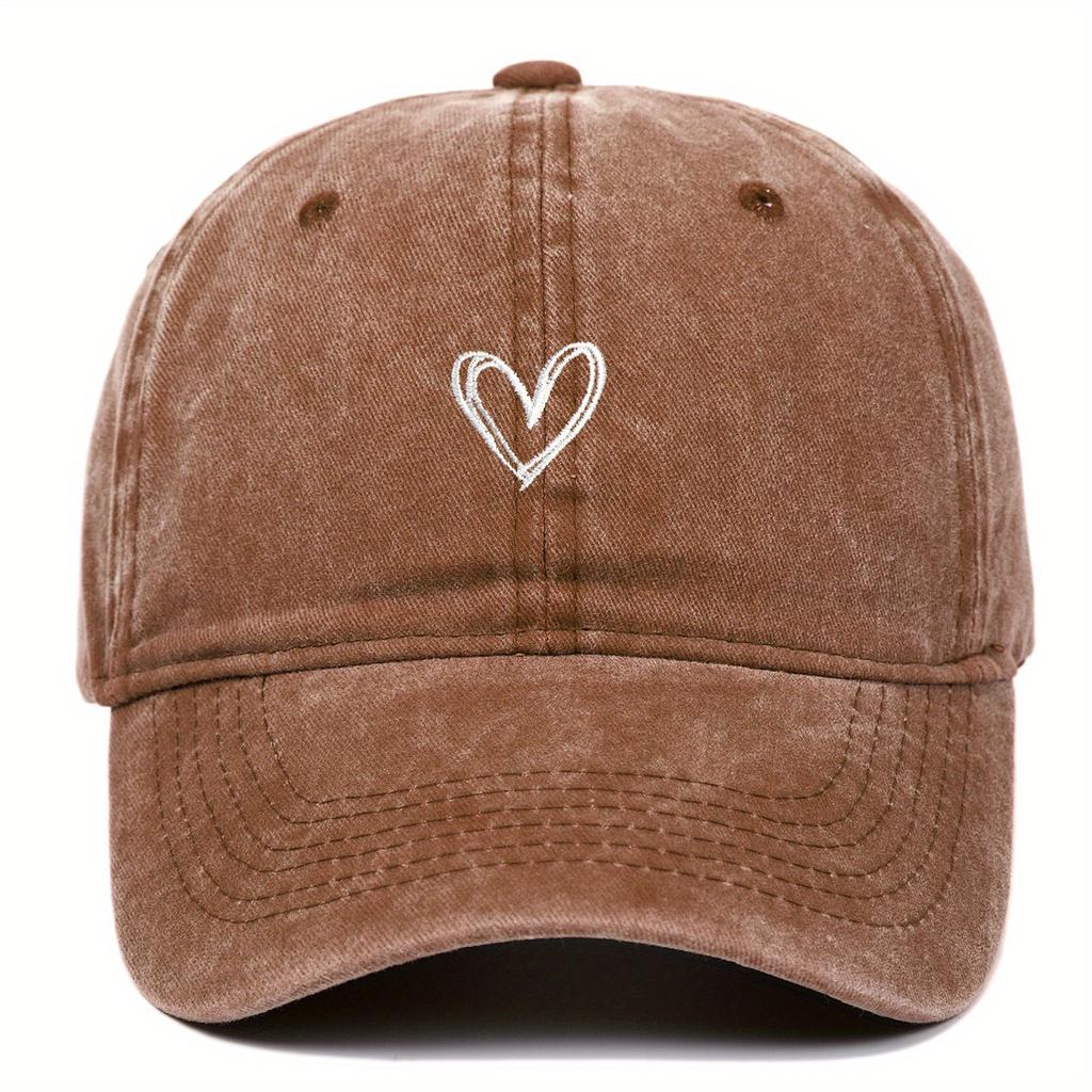 Heart Printing Baseball Cap Washed Cotton Adjustable Dad Hat Retro Streetwear Casual Unisex Headwear