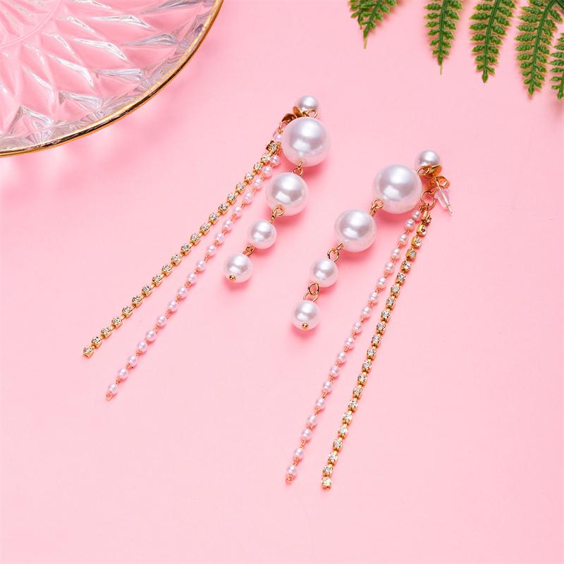 Korean Long Tassel Chain Pearl Earrings for Women Bridal Temperament Flower Drop Dangling Earrings Party Wedding Jewelry Gifts