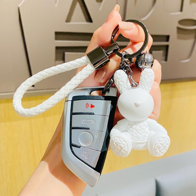 Cute Plaid Sitting Bunny Keychain Resin Material For Birthday And Party Gifts