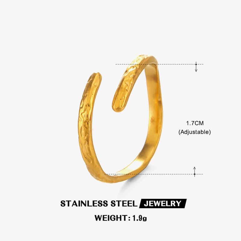 Stainless Steel Line Open Ring for Women Simple Vintage Hammered Pattern Adjustable Finger Ring Versatile Casual Jewelry Gift