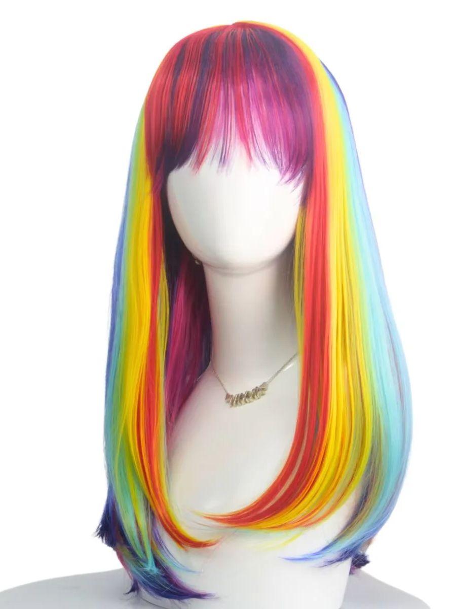 

Fashion Rainbow Color Straight Hair Fiber Synthetic Wig Holiday Anime Party cosplay