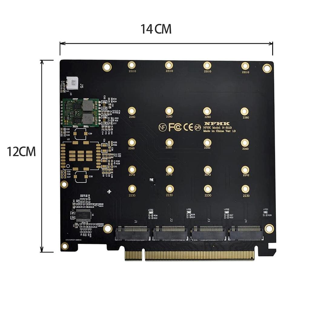 Chenyang NVME Gen Adapter NVME AHCI X4 auf Express Gen3 X16 RAID-Karte mit Lüfter VROC Raid0 Hyper Adapter M.2 3.0 M.2 PCI-E 3.0