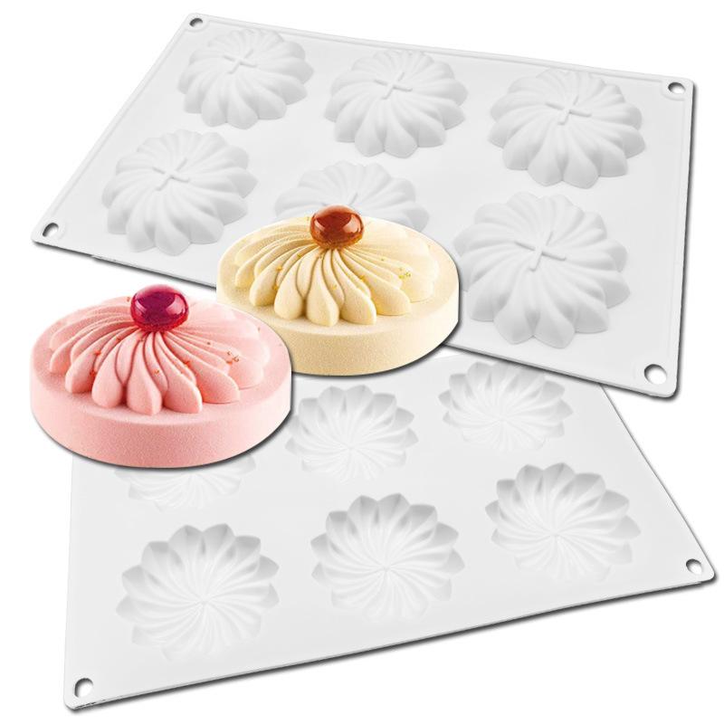 6 Cavity Geometry Spiral Flower Silicone Mold Whirlwind Bakeware Mold DIY Chocolate Baking Tools Cake Decoration Accessories