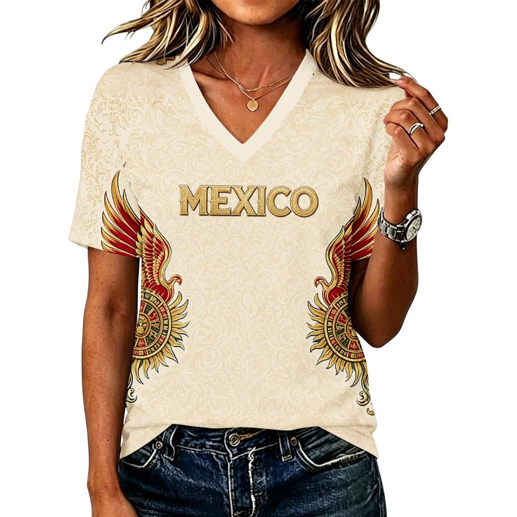 Women's V-Neck Graphic Letter Print Casual T-Shirt Top for Everyday Wear