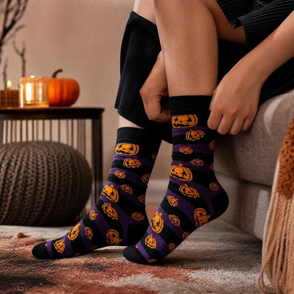 Skarpety Halloweenowe z Nadrukiem Dyni Codzienne Bawełniane Skarpety dla Mężczyzn Kobiet