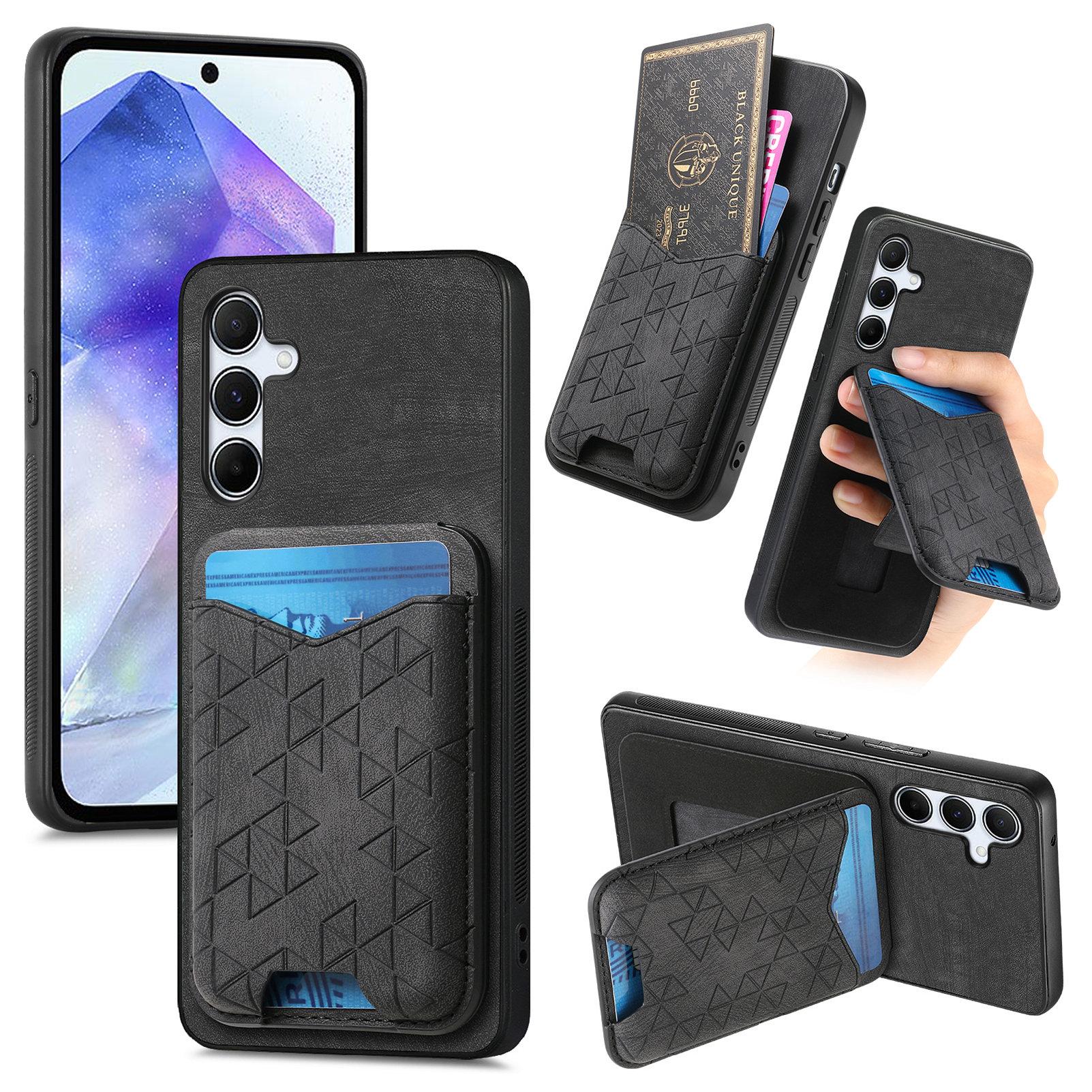 

Чохол для Samsung Galaxy A55 5G з тисненим візерунком, тримачем для карток, підставкою, шкіряною задньою кришкою Black