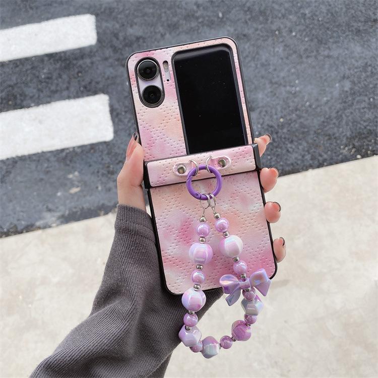 Bracelet beads are suitable for findn2flip folding screen mobile phone case, Japanese and Korean smudged leather hinge anti-drop protective cover.