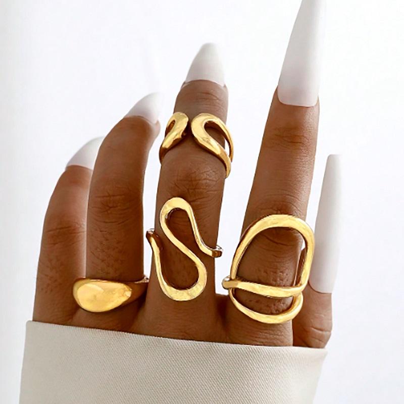 Gold Smooth Geometric Open Rings Set For Women Exaggerated Metal Irregular Thick Chunky Ring Trendy Jewelry Gifts