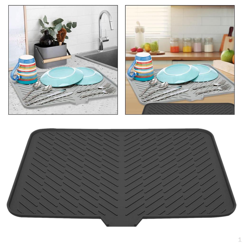 Compact Kitchen Sink Mat for Dish Drying with Drain Feature