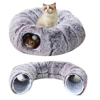 Peluş Kedi Tüneli Yatağı Asılı Toplarla Yıkanabilir İç Mekan Yavru Kediler Donut Tünel Oyuncak Küçük Büyük Kediler Evcil Hayvanlar Yuvarlak Gözetleme Mağarası Oyun Tüneli Evcil Hayvan Malzemeleri