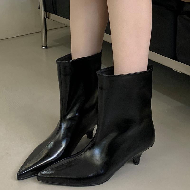 Autumn Pointed Toe Women Ankle Boots Slip On Low Heels Shoes Street Style Banquet Party Short Botas Mujer