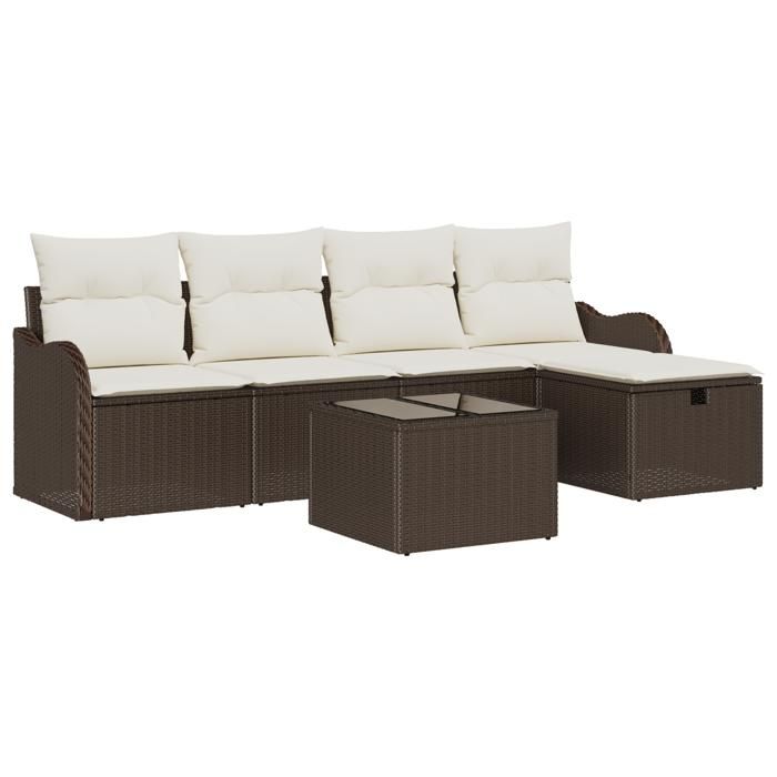 VidaXL Ensemble de canapé de jardin 6 pièces avec coussins en rotin synthétique marron 3360299