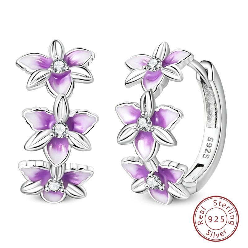 New 925 Silver Colorful Butterfly Dragonfly Iris Flower Earrings For Women Fashion Birthday Party Jewelry Gifts