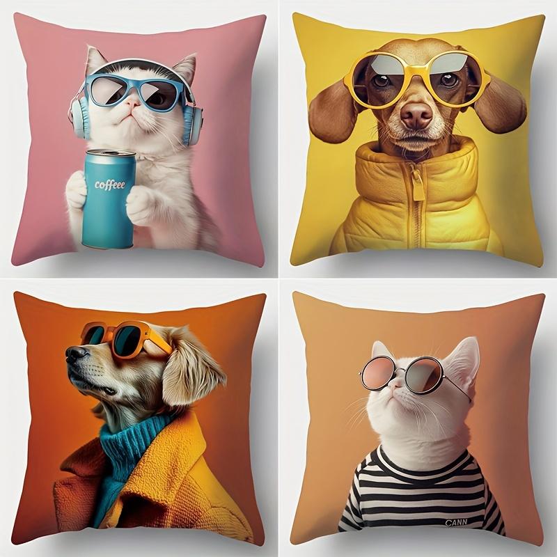 Cats Dogs Wearing Glasses Double-sided Printed Pillow Cover Short Plush Suitable Living Rooms Bedrooms Sofas Throw Cushion Cover