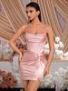 Pink Satin Pleated Twisted Slit Corset Bodycon Party Gown