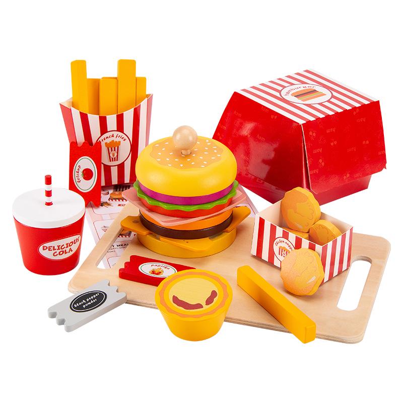 Wooden Kitchen Utensils and Hamburger Play Set - Fun Children's Toy Ornaments