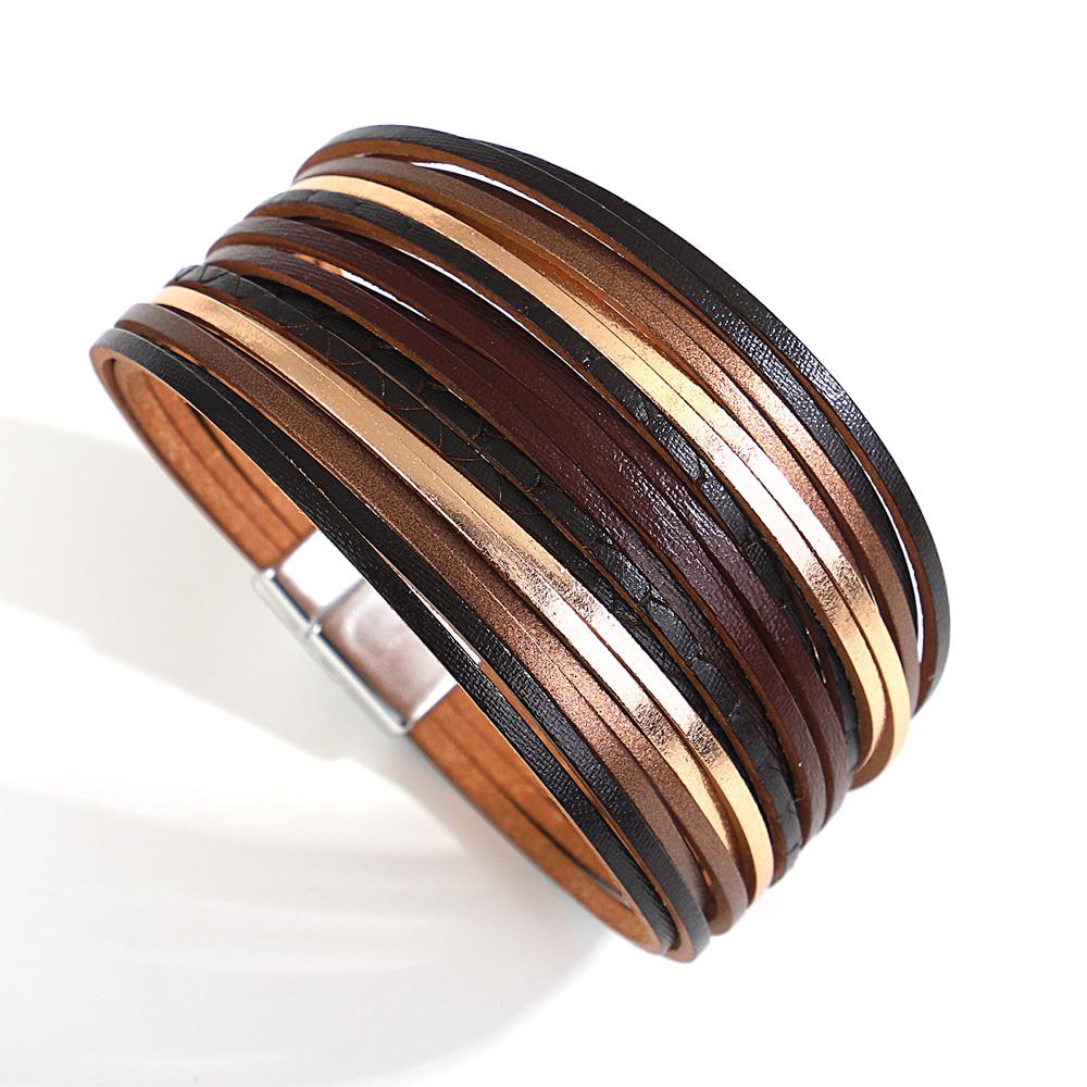 Bracelet Tendance Coloré en Cuir pour Femmes Hommes Boho Multicouche Bandes Fines Wrap Large Jonc Bracelets Bijoux de Fête Cadeaux