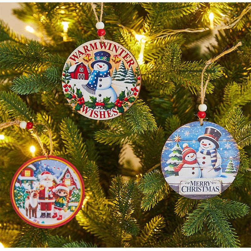 Colorful Christmas Hanging Pendant Wooden Crafts Xmas Tree Wall Ornament Christmas Party Scene Props Decoration Gift