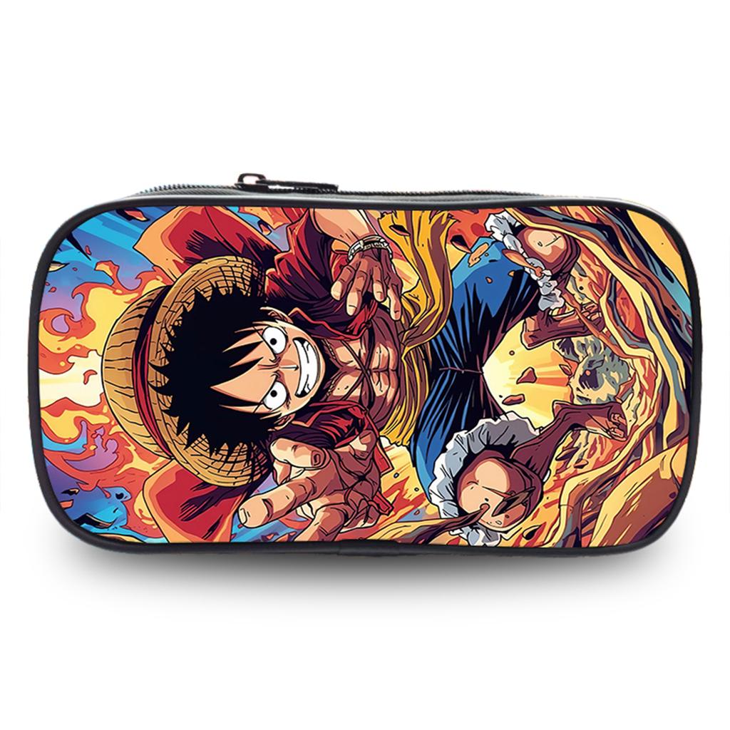One Piece School Double Layer Pencil Case Large Capacity Durable Stationery Bag Lightweight Unisex Pen Pouch for Boys Girls 6-10