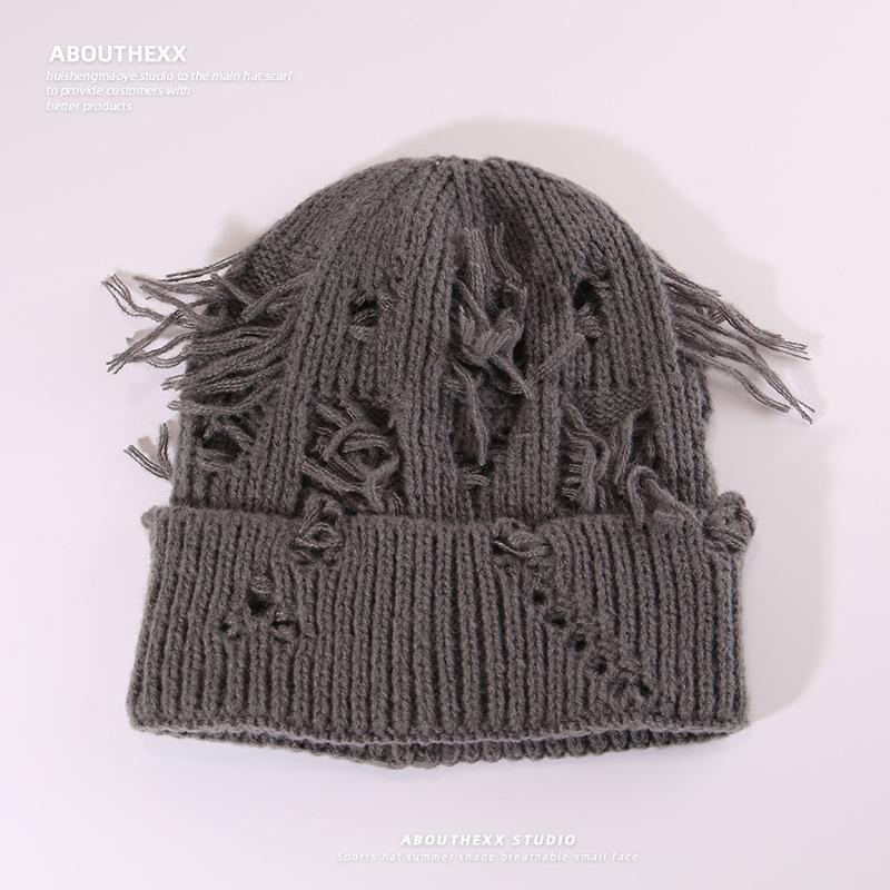 

Korean Street Fashion Versatile Hat for Women Autumn and Winter Hole Knitted Hat Ear Protection Cold Hat Warm Woolen Hat M（56-58cm）