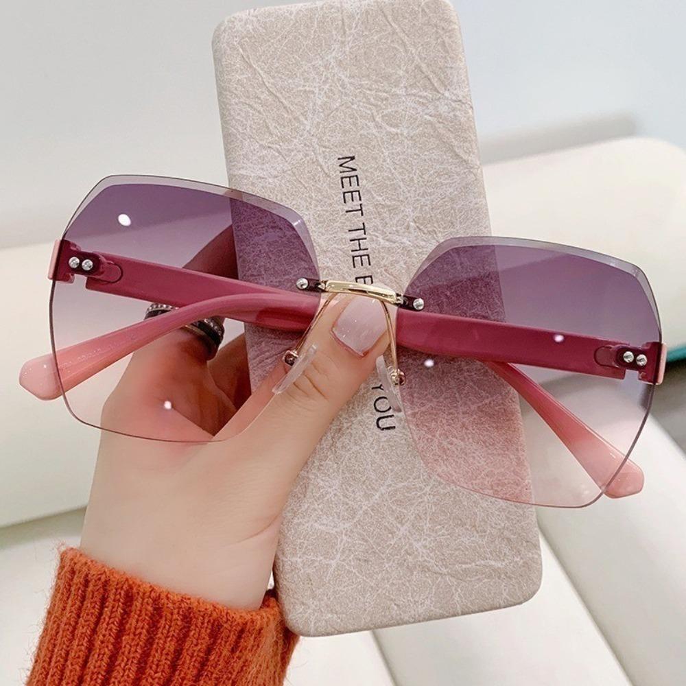 Women s Fashion Frameless Beach Gradient Sunglasses Original Brand UV400 Anti-glare Glasses