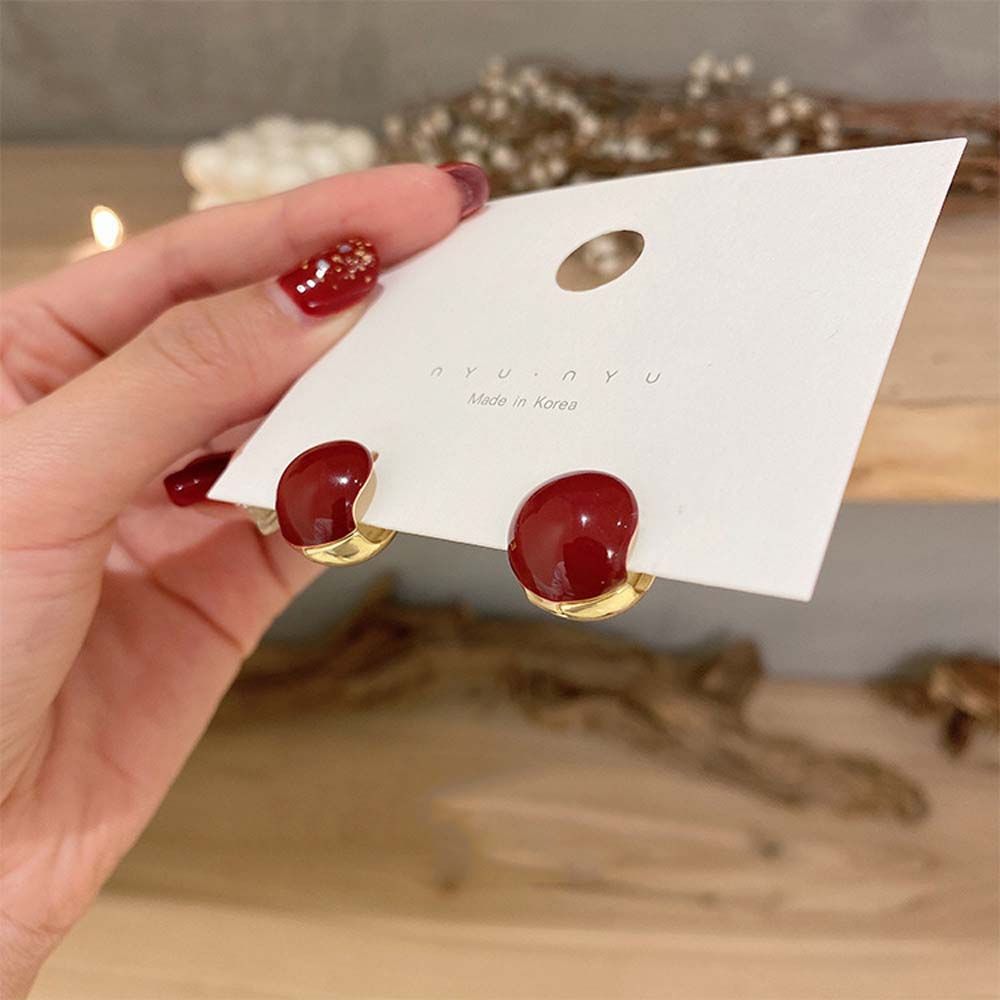 Red Bean Circle Huggie Earrings Fashion Jewelry Gift Women Hoop Earrings Korean Style Earrings