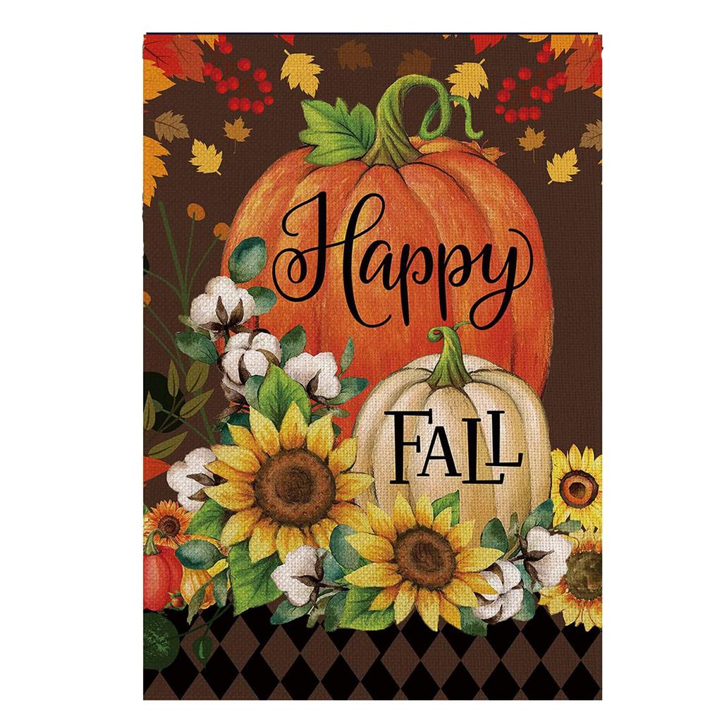 Double Sided Thanksgiving Pumpkin and Maple Leaves Garden Flag 45 by 30 Cm Seasonal Decorative Banner for Outdoor Indoor Use