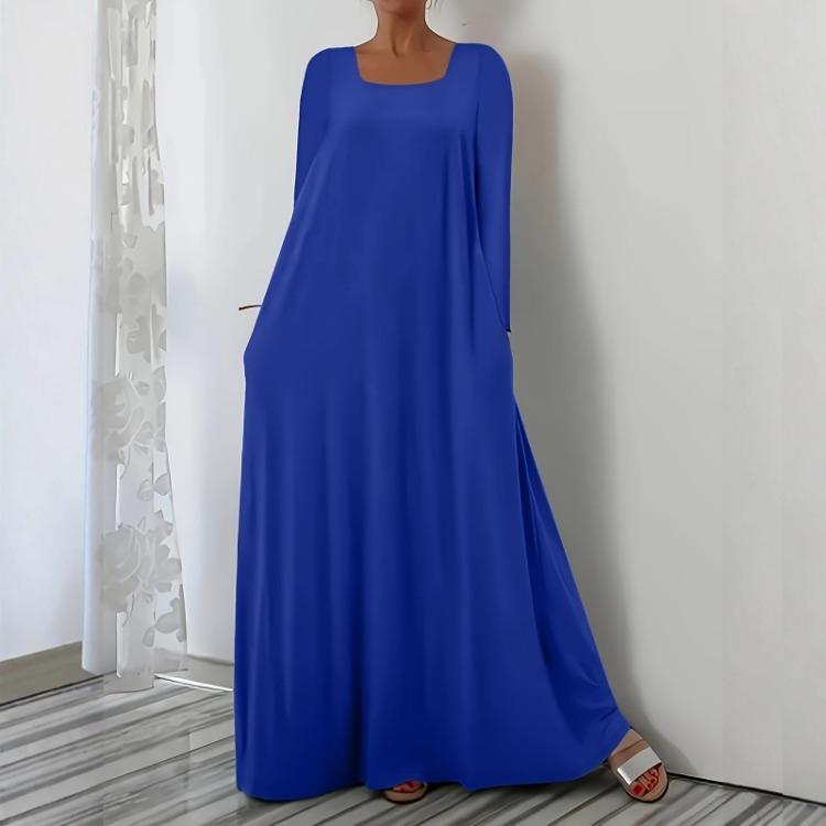 Fashionable Square Neck Long Sleeved Casual Dress Women Loose Pullover Long Dress Color