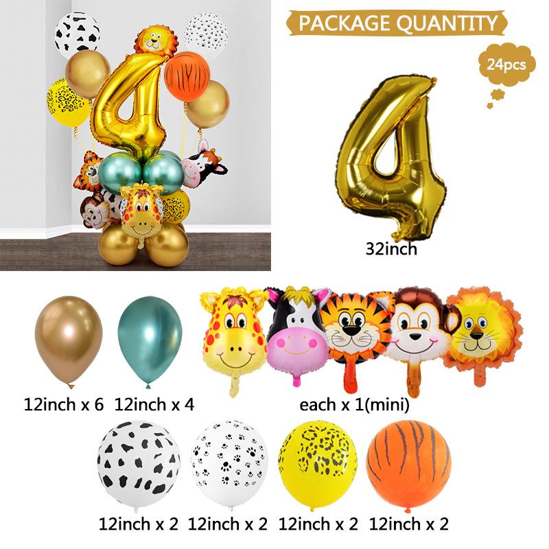 Cross-border Forest Animal Party Balloon Set: Aluminum Number Balloon Columns for Birthday Decor