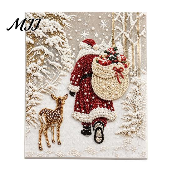 Holiday Home Decor Christmas Faux Pearl Painting Kit, Santa Reindeer DIY Art 3D Set Angel Wall Craft Kit for Adults, Festive Stress Relieving