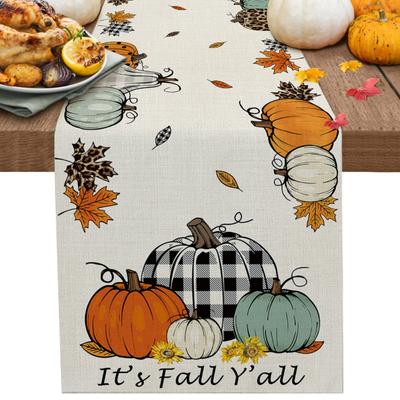 Thanksgiving Fall Pumpkin Maple Leaf Table Runner Wedding Dining Table Decor Christmas Thanksgiving Holiday Decor Table Runner
