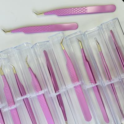 Private Label Professional Eyelash Extension Tweezers 75 Degree Bend Slanted Fiber Tips Stainless Steel Pointed Tip