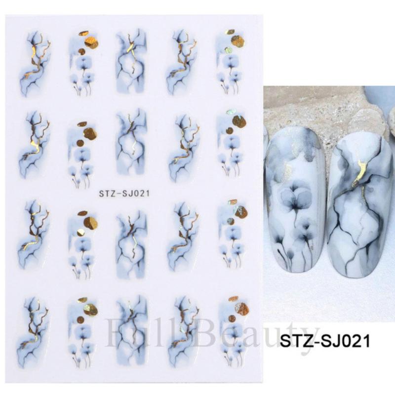 Cotton Flowers Transfer Decals 3D Nail Stickers Gold Leaf Nail Adhesive Sliders Nail Manicure Decorations
