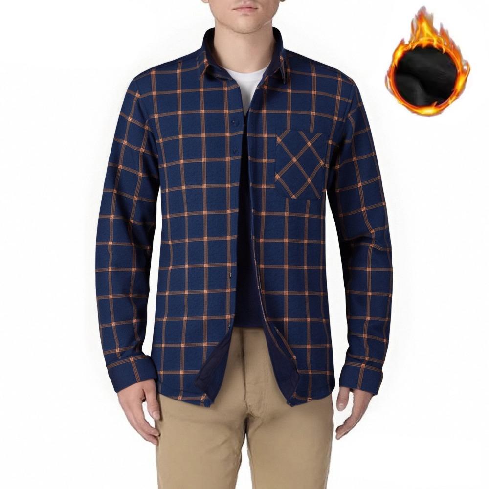 

American Size Men s Shirt Long Sleeve Autumn Winter Warm Plus Fleece Thickened Plaid Large Size Fashion Free Iron XXXL темно-синього кольору
