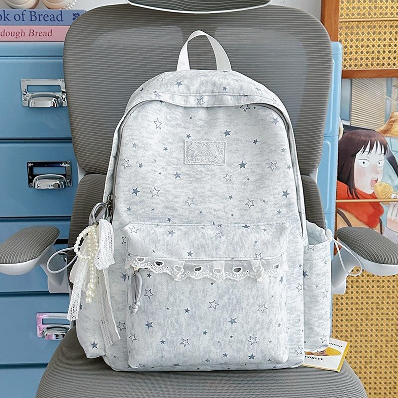 Schoolbag Korean Version Ins Wind Star Backpack Female Student Cute Large Capacity Schoolbag Junior High School Student Leisure Travel Backpack