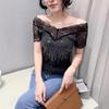 Summer short-sleeved patchwork knitted perm women's casual top for inner wear and outer wear