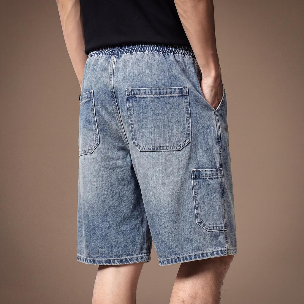 High-end American stone grinding washed loose straight denim shorts men's summer thin drape casual five-point medium pants