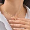 Women's Gold-Plated Cross Necklace & Zircon Stud Earrings Set in Copper