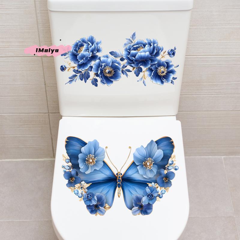 M-Waterproof Butterfly Wall Stickers Bathroom Toilet Sticker Modern Flower Pattern Self-adhesive Paintings For Living Decoration