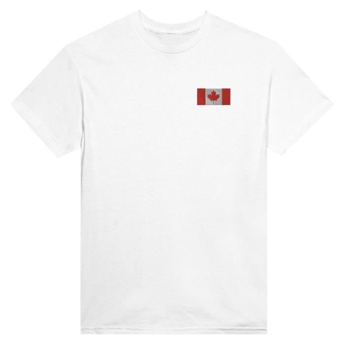 T-shirt - PIXELFORMA - Drapeau du Canada - Broderie blanche - 100% coton - Coupe classique