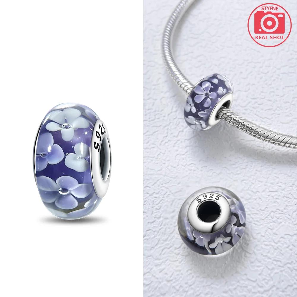 925 Silver Bracelet Women Diy Jewelry Gift Accessories Charms Beads Pink Murano Glass Blue Flower Butterfly Beads
