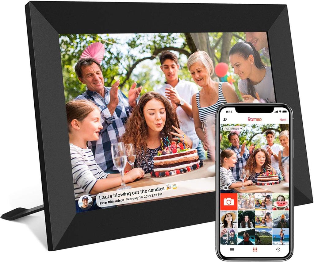16palcový digitální fotorámeček s dotykovým displejem, speciálně navržený pro zobrazování fotografií a videí z mobilních zařízení