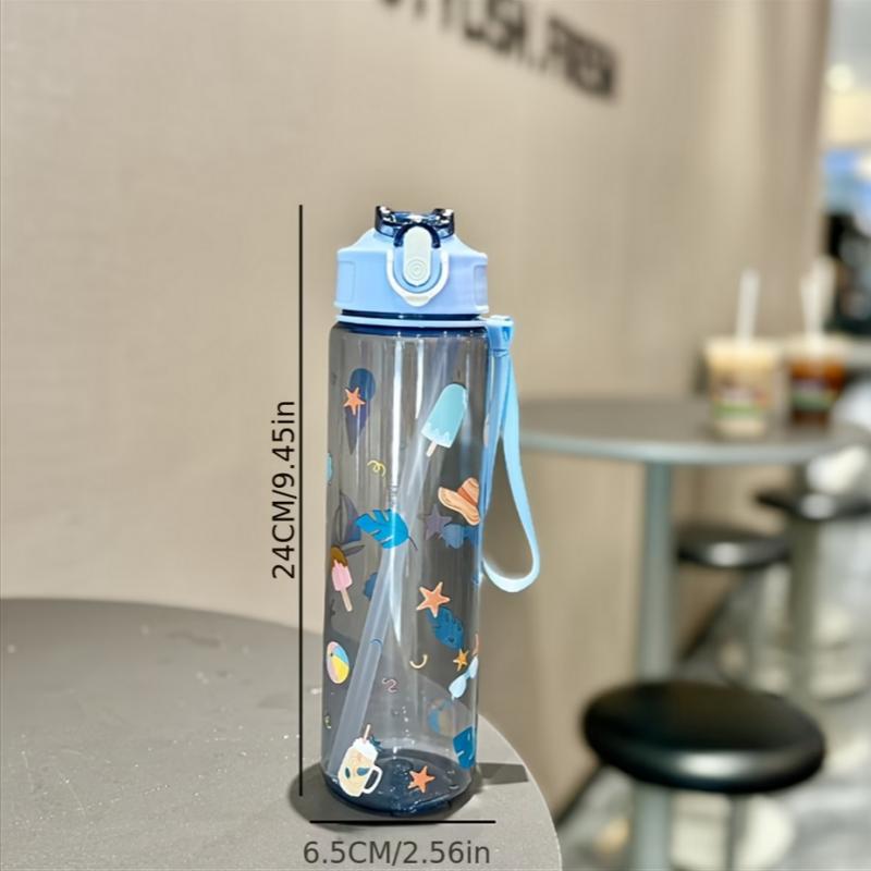 New Transparent Cartoon-Patterned Water Cup with High Aesthetic Value, Large Capacity Space Cup, Perfect for Summer Fitness And